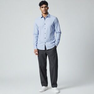 New Tasso Elba Mens Pinstripe Button Down Shirt Blue White Cotton SMl 14-14.5